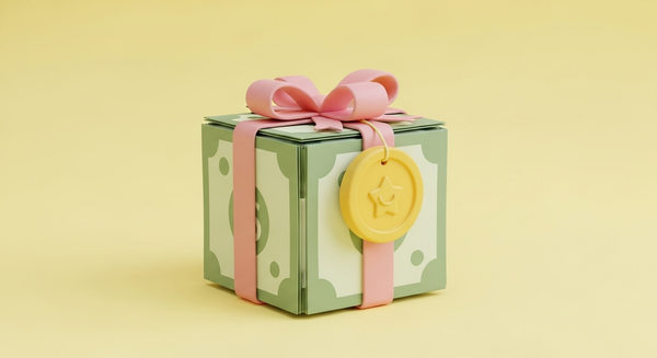 돈으로 이루어진 선물 상자의 이미지