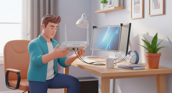 공유기를 점검 중인 남성의 이미지