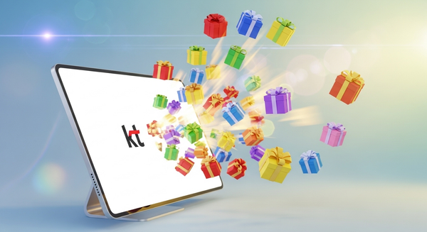 모니터 화면에서 선물이 튀어나오는 이미지