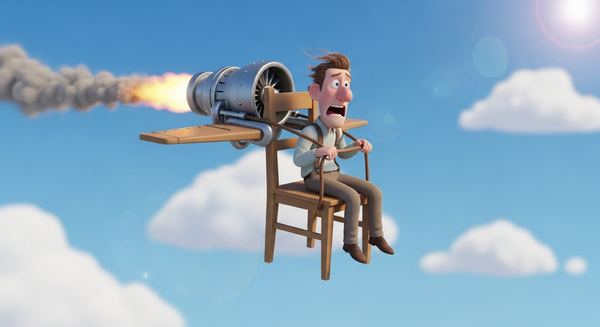 의자에 남자가 앉아있고 하늘로 날아가는 이미지