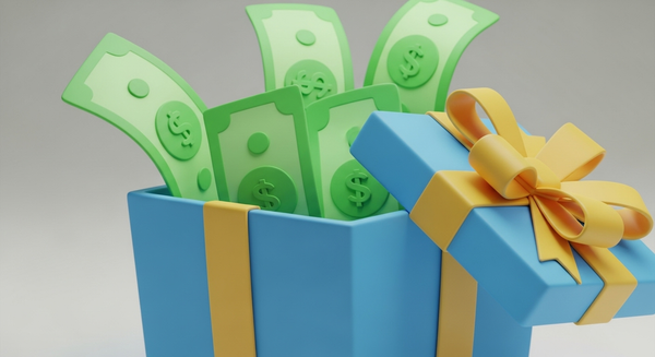 선물 박스에 현금이 가득한 이미지