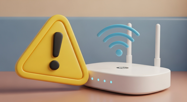 공유기 옆에 경고 아이콘이 뜬 이미지