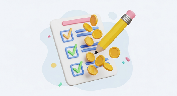 체크리스트에 동전들이 튀어나오는 모습