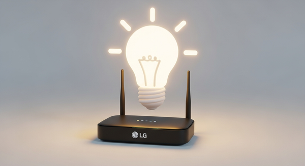  LG 공유기 위에 전구 아이콘이 떠있는 이미지