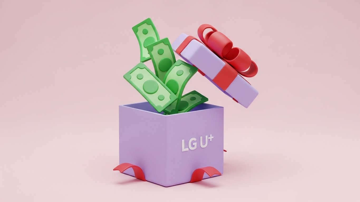 LG U+ 선물박스에서 현금이 나오는 이미지