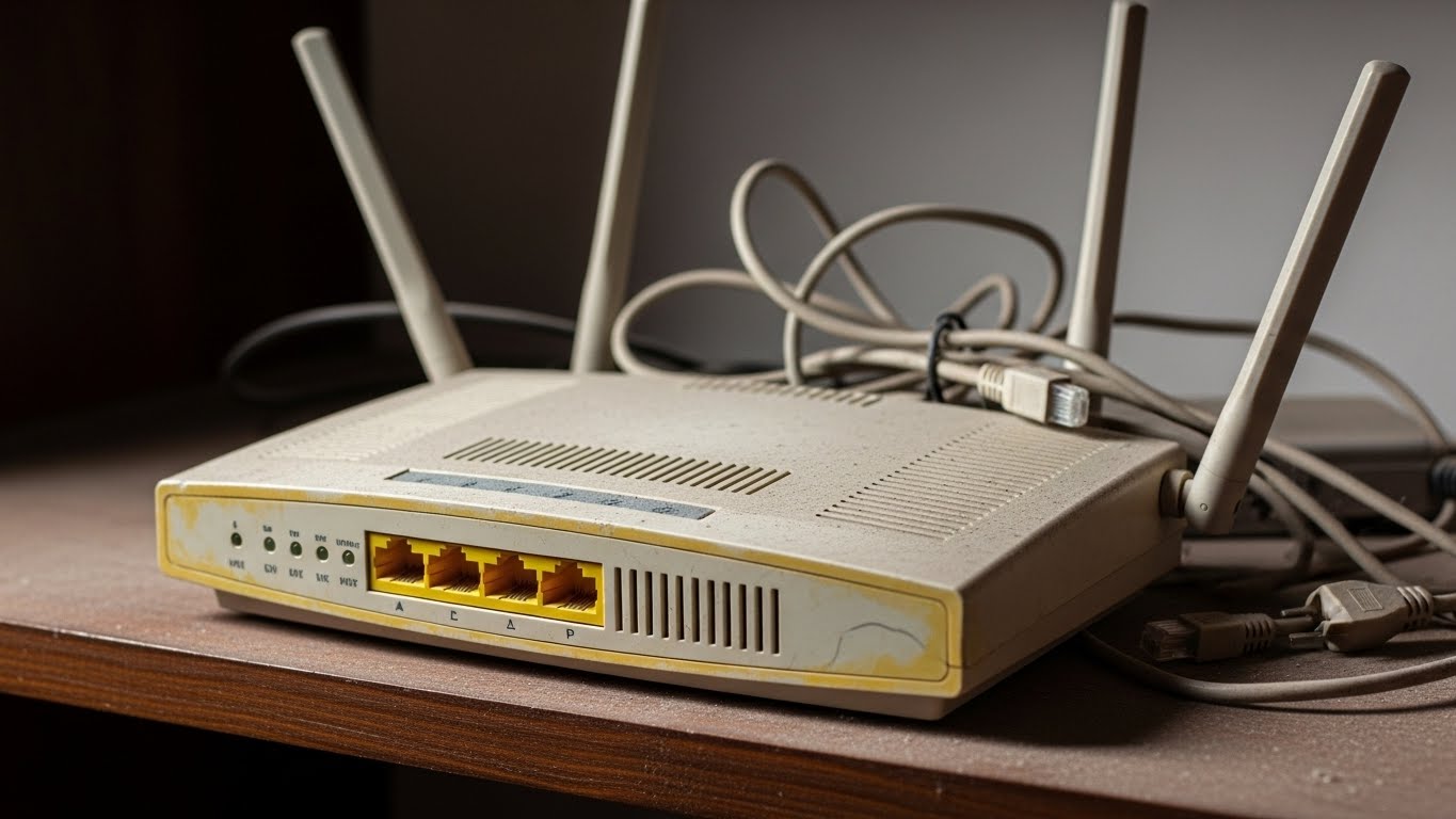 먼지가 쌓인 낡은 공유기 이미지