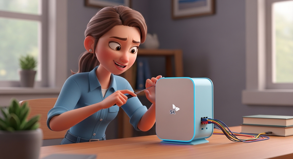 sk 공유기를 고치고 있는 여자