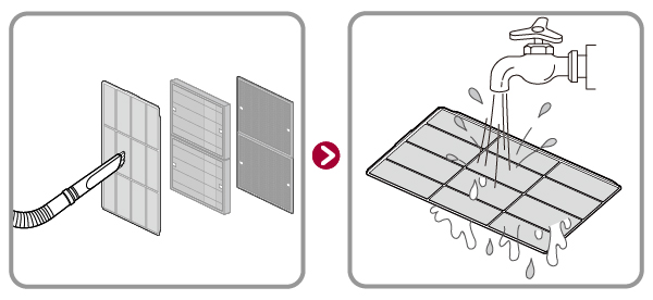 프리필터를 청소하는 이미지