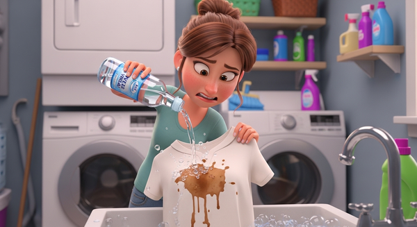 커피 얼룩이 진 옷에 식초를 묻히는 여성 이미지