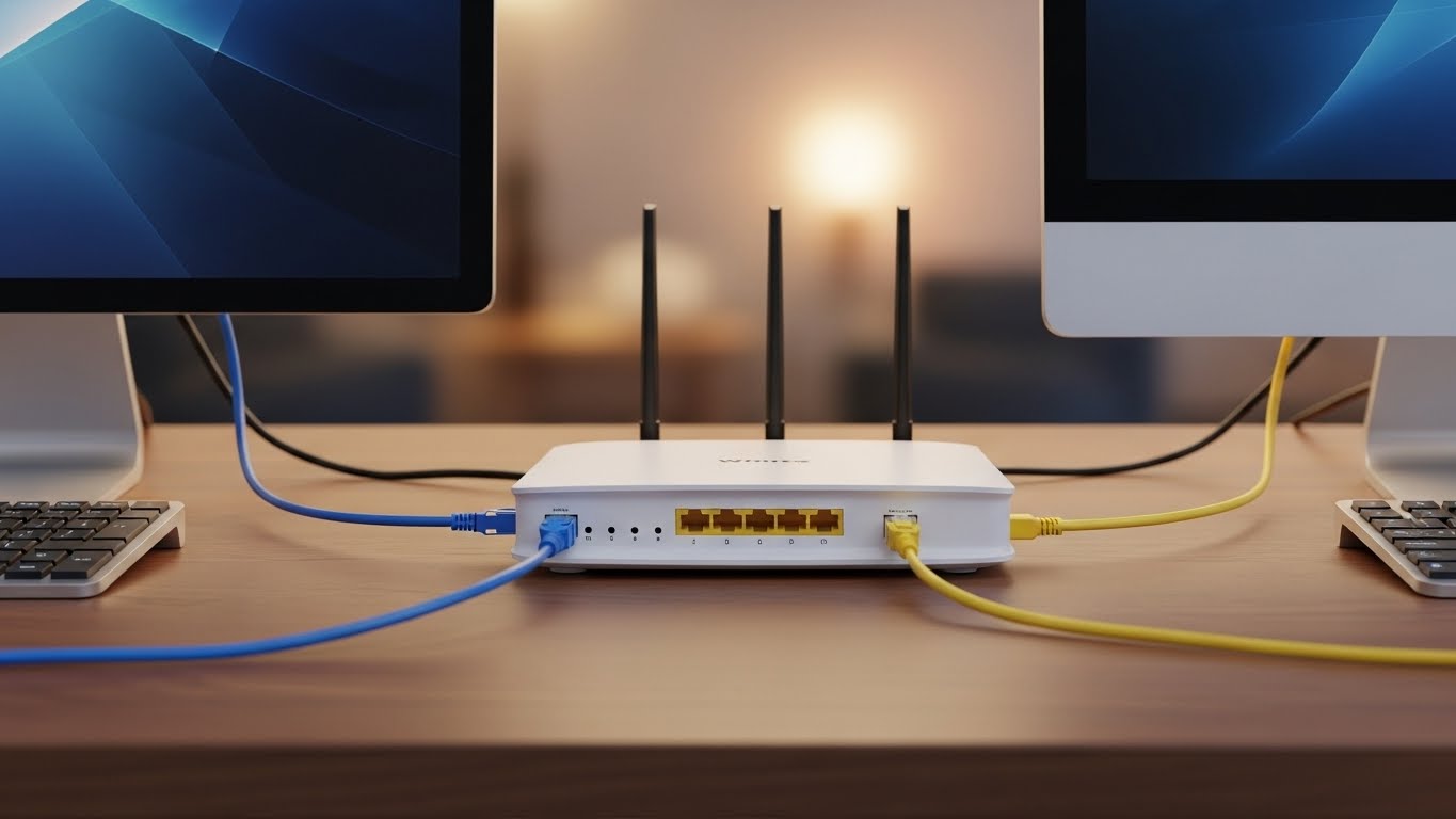 하나의 공유기에 PC 2대가 연결되어 있는 이미지