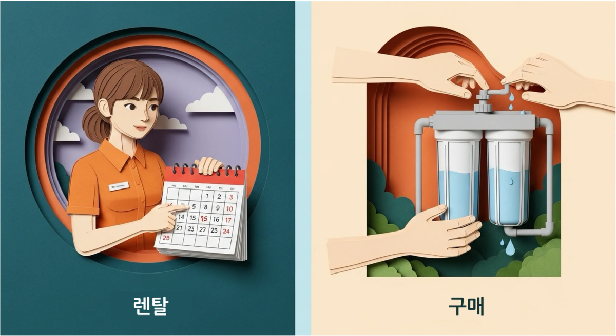 코웨이 정수기 렌탈 vs. 구매 일러스트
