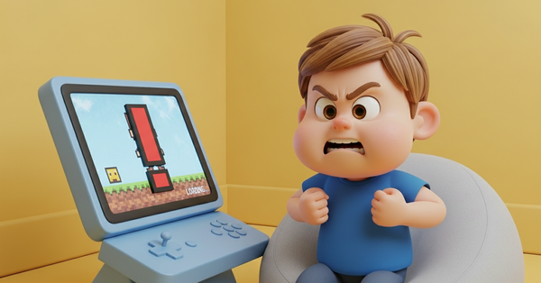 게임 화면이 멈춰서 화가 난 소년의 이미지