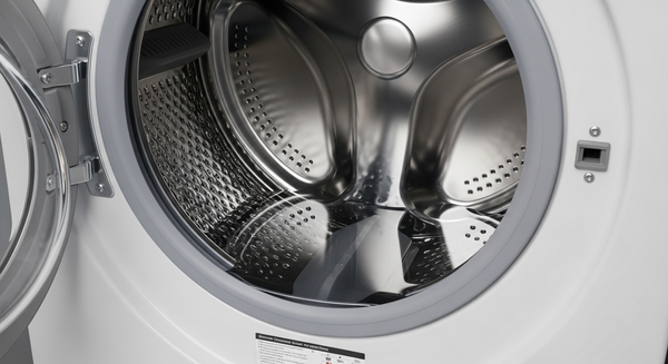 세탁기 내부에 약간의 물이 고인 모습