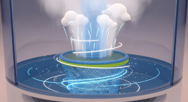 기화식 가습기 밑으로 바람이 들어와 위로 나가는 모습