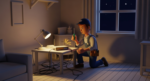 밤에 인터넷을 설치하고 있는 이미지