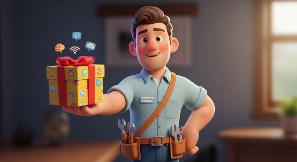 인터넷 설치기사가 선물박스를 들고 건네어주는 이미지