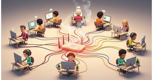 공유기에 여러 인터넷 선들이 연결되어 있는 이미지