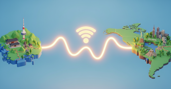 멀리 떨어진 두 나라를 잇는 선이 있는 이미지