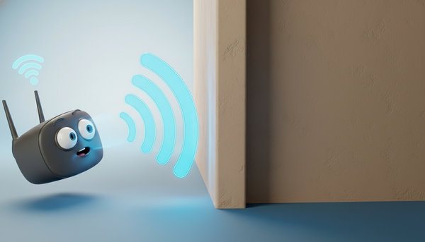 공유기에서 나온 와이파이 신호가 벽에 막힌 모습