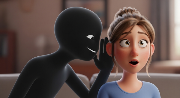 여성의 귀에 속삭이는 수상한 실루엣의 이미지