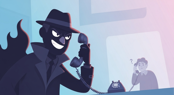 범죄자가 전화 사기를 치고 있는 모습