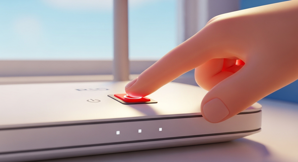 공유기 전원 버튼을 누르는 손의 이미지