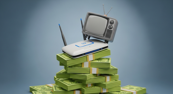 돈다발 위에 공유기와 TV가 있음