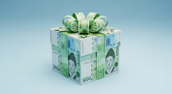 현금으로 이루어진 선물 박스