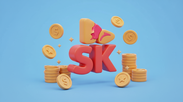 SK로고 주위에 동전들이 흩뿌려져 있음