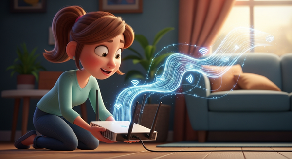 공유기를 설정하고 있는 여성의 이미지