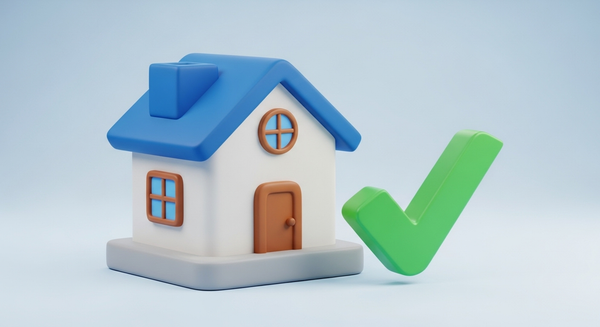 집 옆에 초록 체크 표시가 있는 이미지