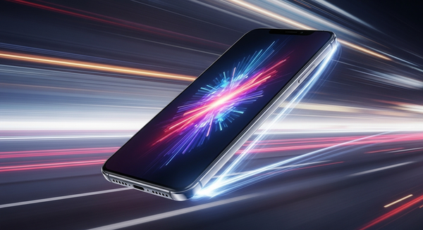 스마트폰이 공기를 가르며 빠르게 나아가는 모습