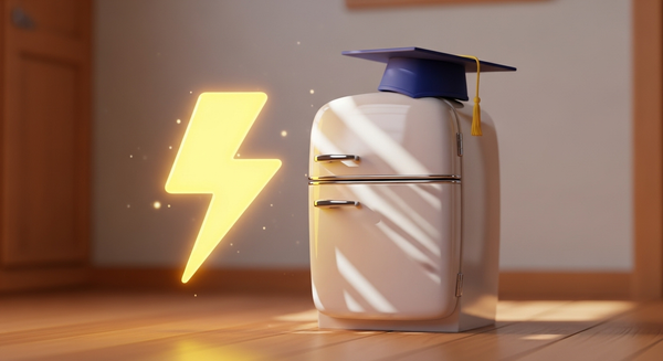 냉장고 옆에 전기 아이콘이 떠있는 이미지