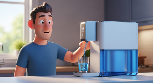 정수기에서 물을 따르는 남성의 이미지