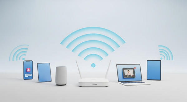 공유기에서 와이파이 신호가 나와서 다양한 기기들에 연결된 모습