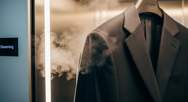 양복이 스팀을 맞고 있는 이미지