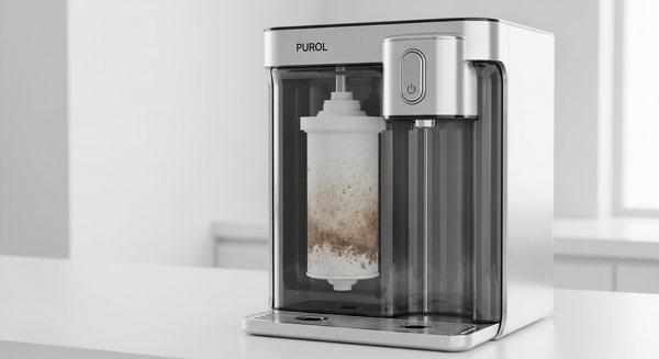 오래된 정수기 필터가 있는 정수기 이미지