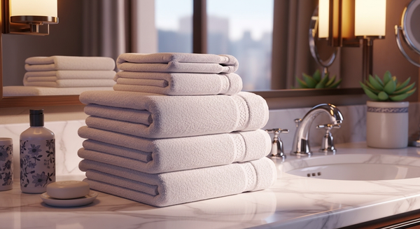 호텔 화장실에 있는 수건들