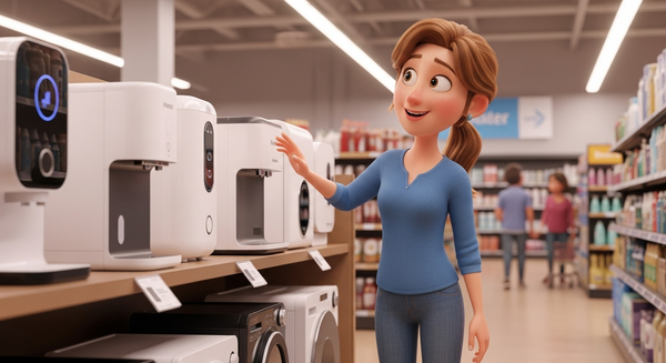 정수기 쇼핑을 하고 있는 여자 이미지