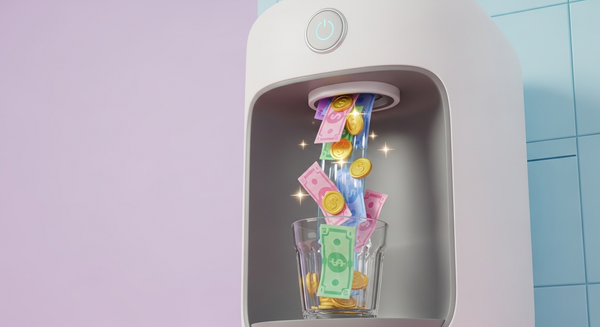 정수기에서 돈이 나오는 모습