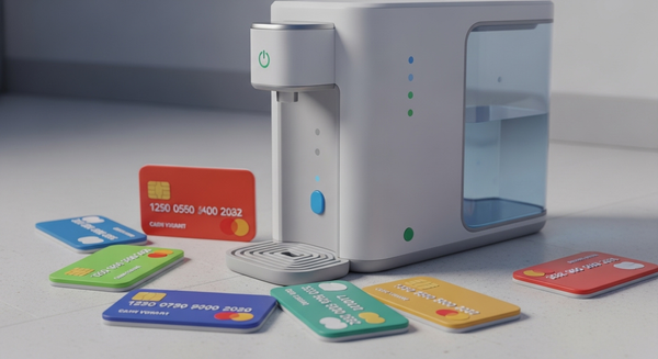 신용카드와 정수기가 놓여져 있음
