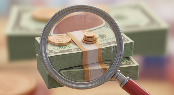 돋보기로 현금이 확대된 모습 