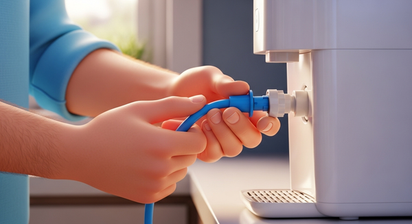 정수기의 호스를 분리하는 남성의 이미지