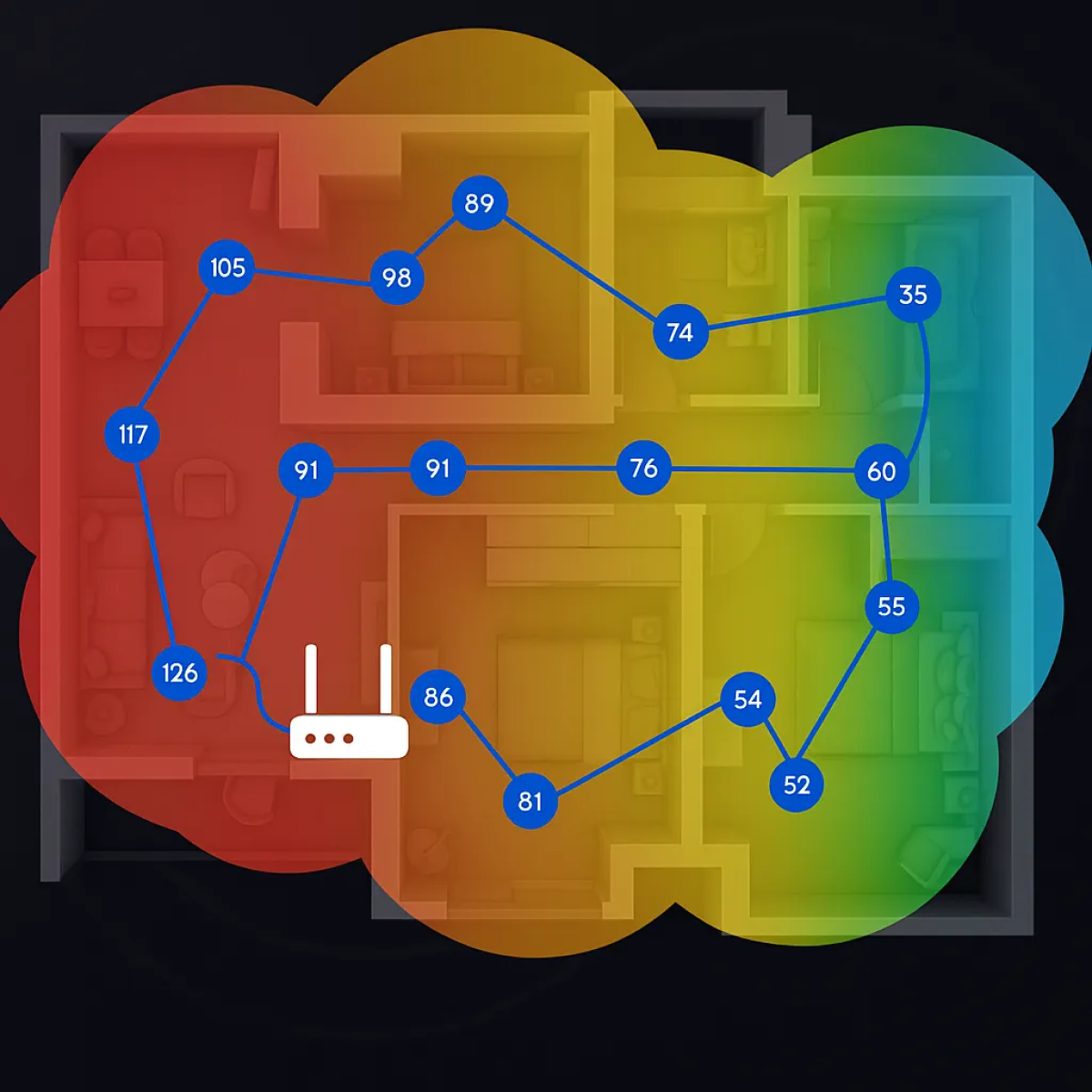 일반적 아파트 구조에서의 와이파이 신호 강도